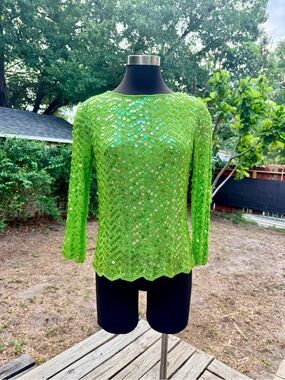 90s 2000s Colette Mordo for Sadimara Crochet Sequin Knit Top